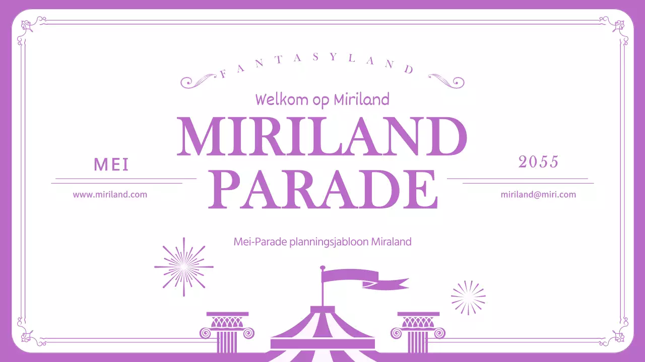 Paars, strak omlijnd pretpark paradeplan