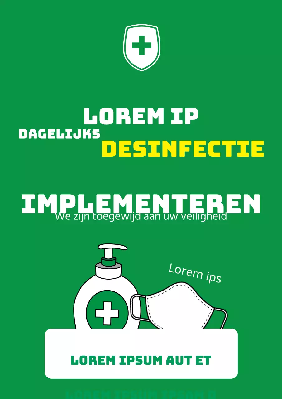 Een eenvoudige groen-witte winkel desinfectie flyer
