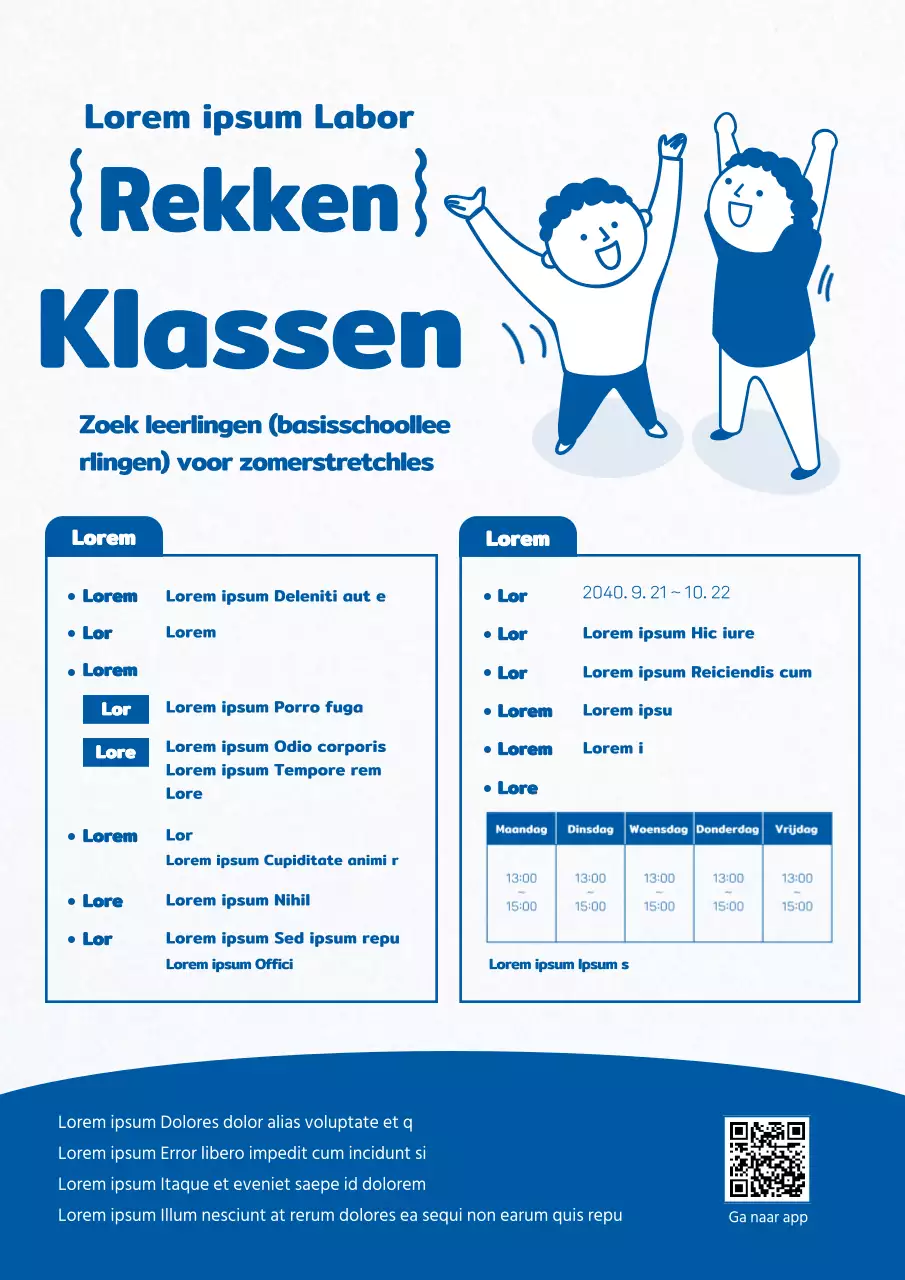 Geïllustreerde zomer stretchles in blauwDocumentatie