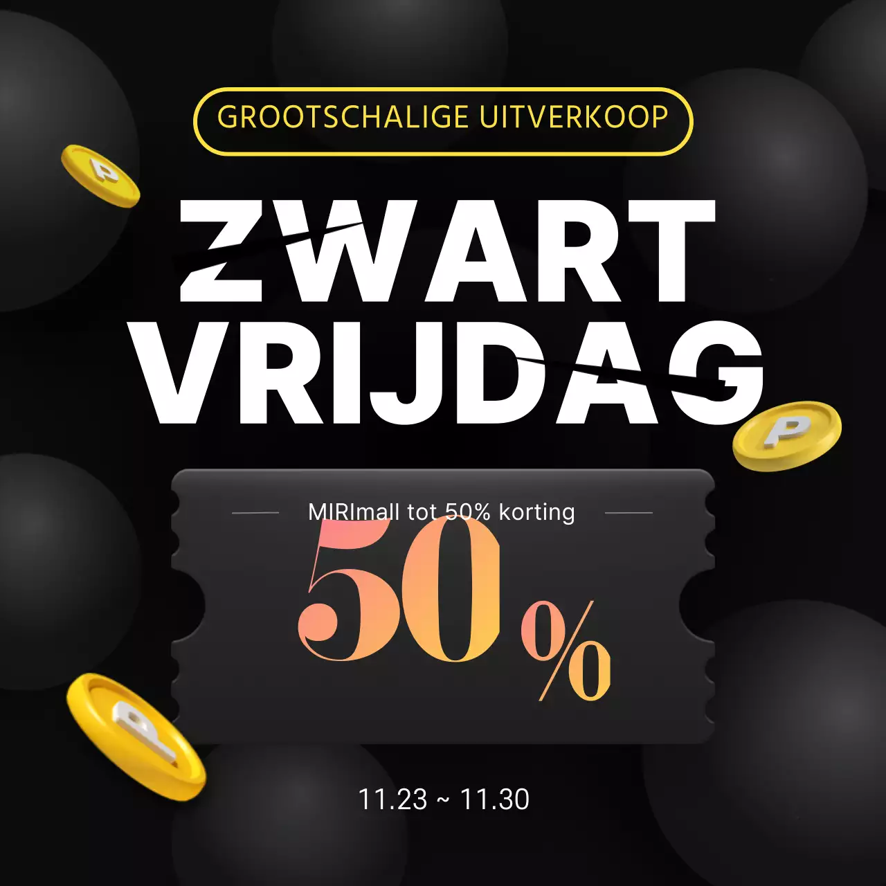 Simpel zwart met gele coupon Black Friday uitverkoopaankondiging