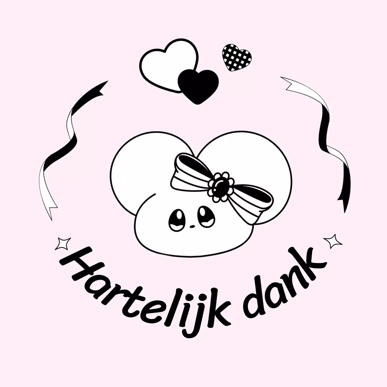 Bedankartikelen met een schattig roze en zwart muisfiguur.