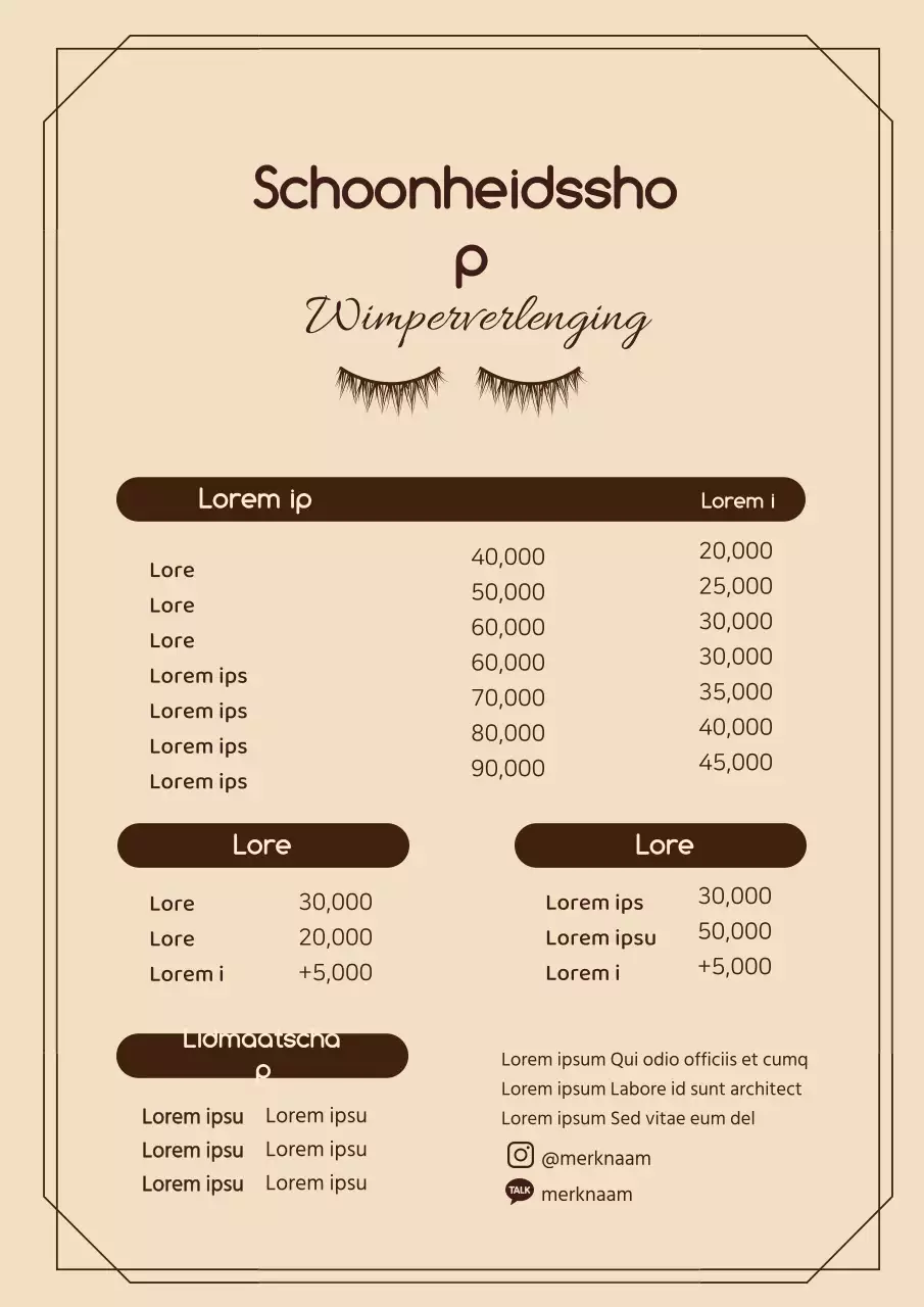 Schoonheidswinkel menu met bruine illustraties