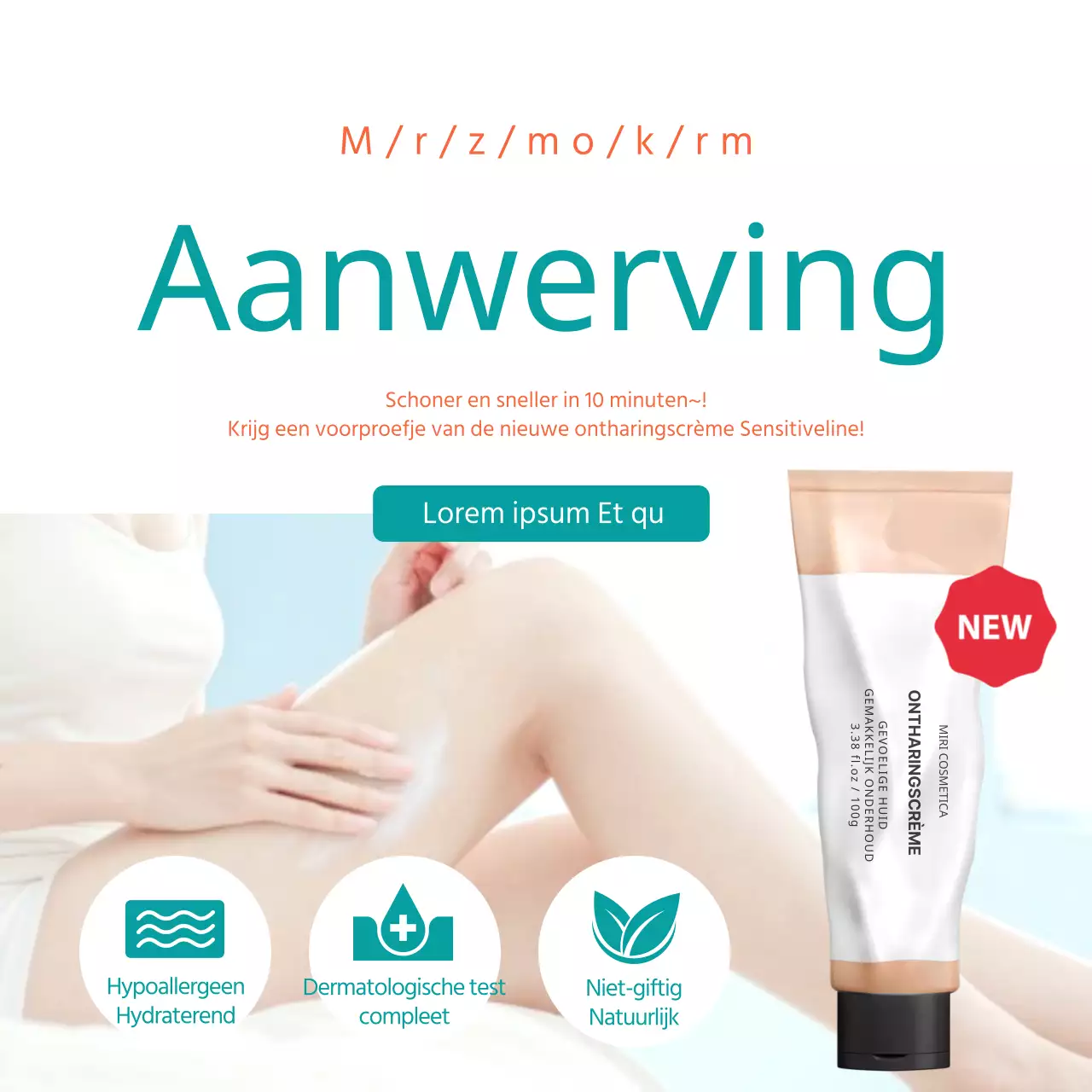 Mint en beige foto's en product highlights Werving voor proef met ontharingscrème