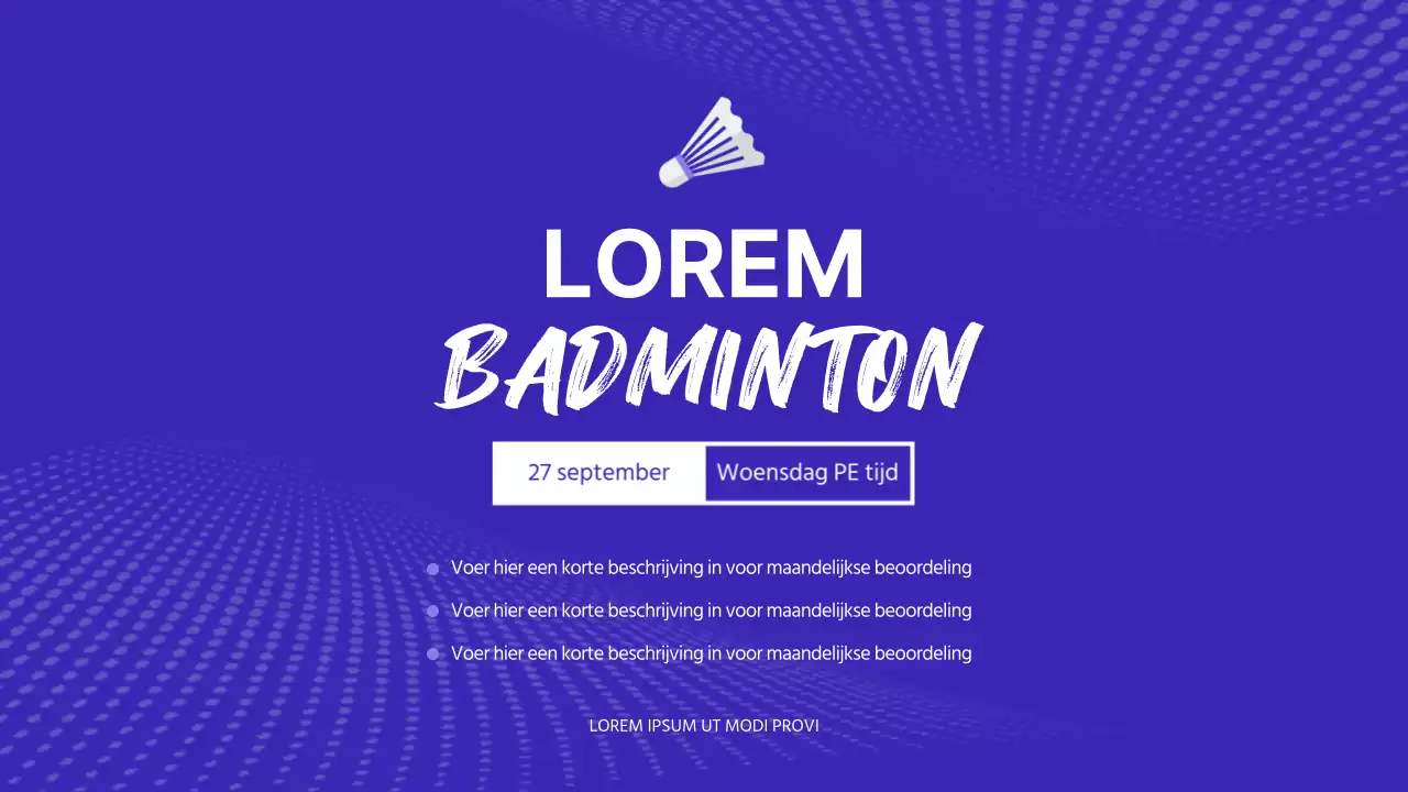 Blauw-wit badminton Fysieke prestatiebeoordeling begeleide les