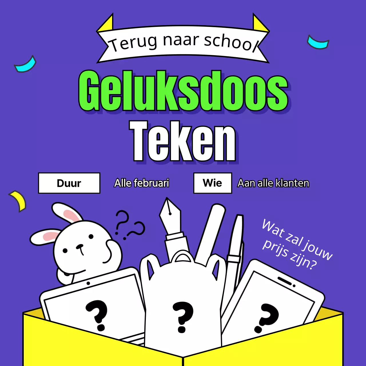 Lucky box verloting met neon blauw leuk prijsconcept