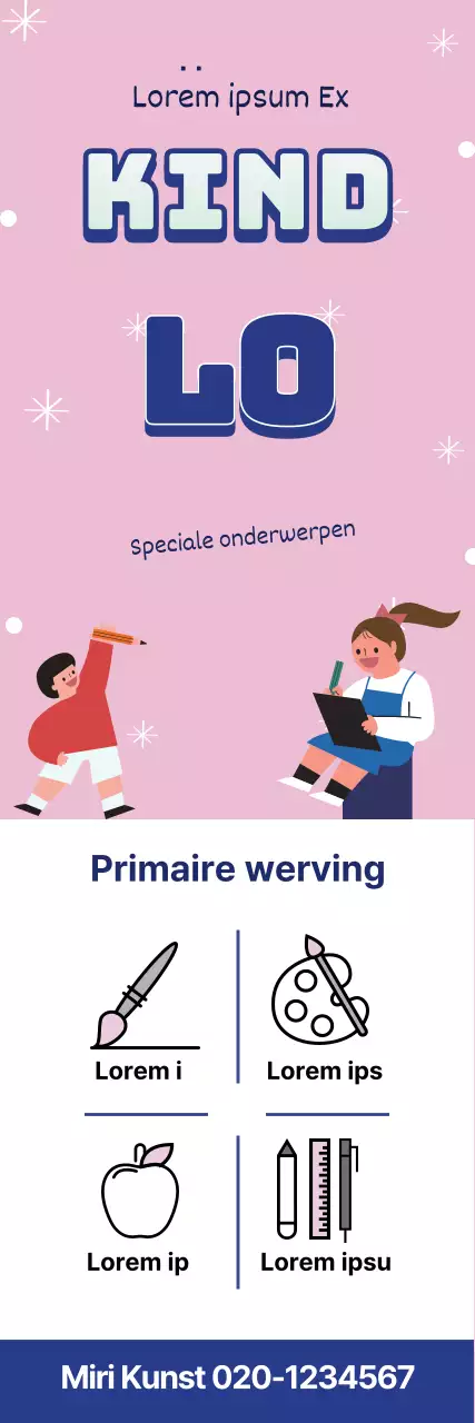 Roze blauwe illustratie leuke kunstschool advertentie