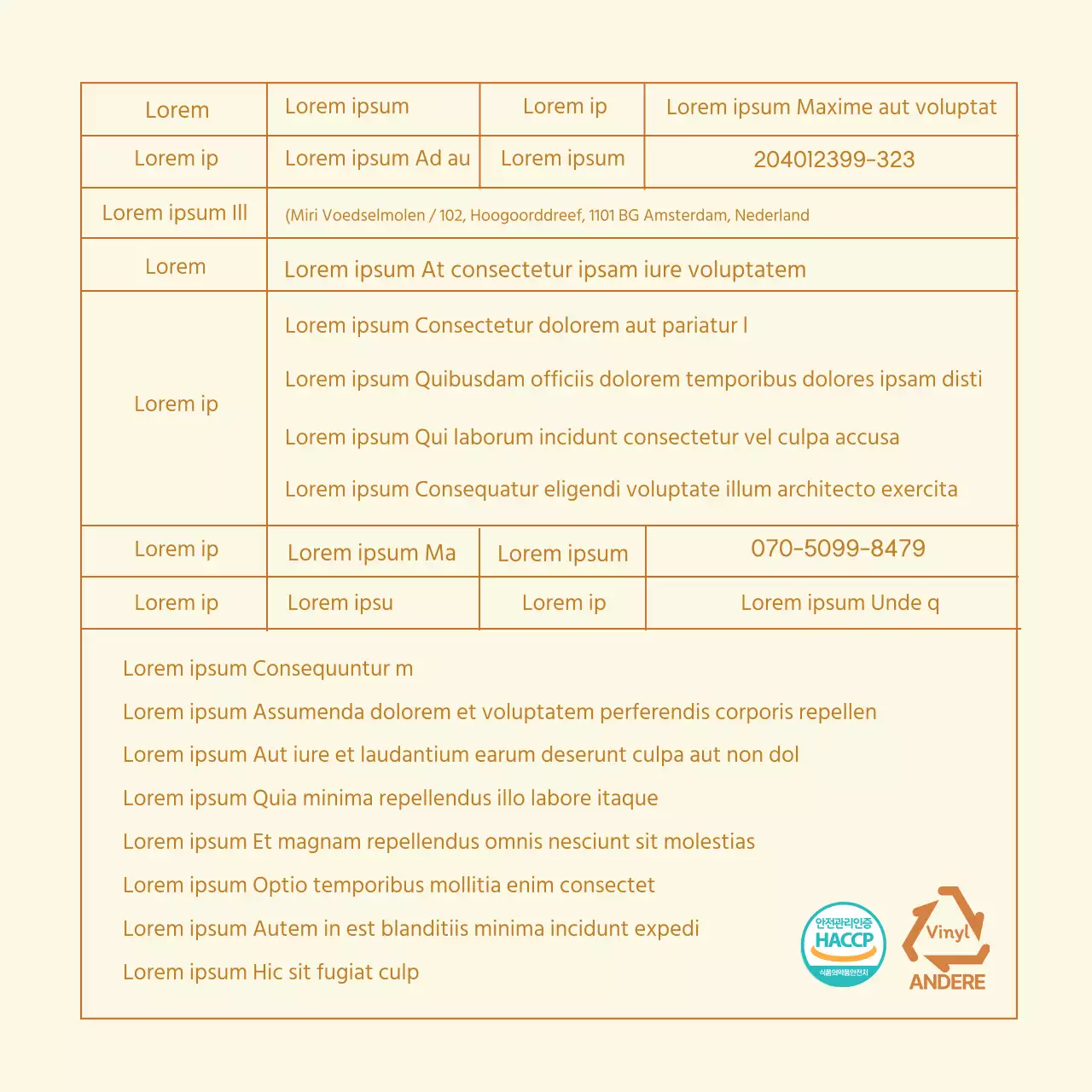 Schone voedselinformatie-etiketten met beige letters