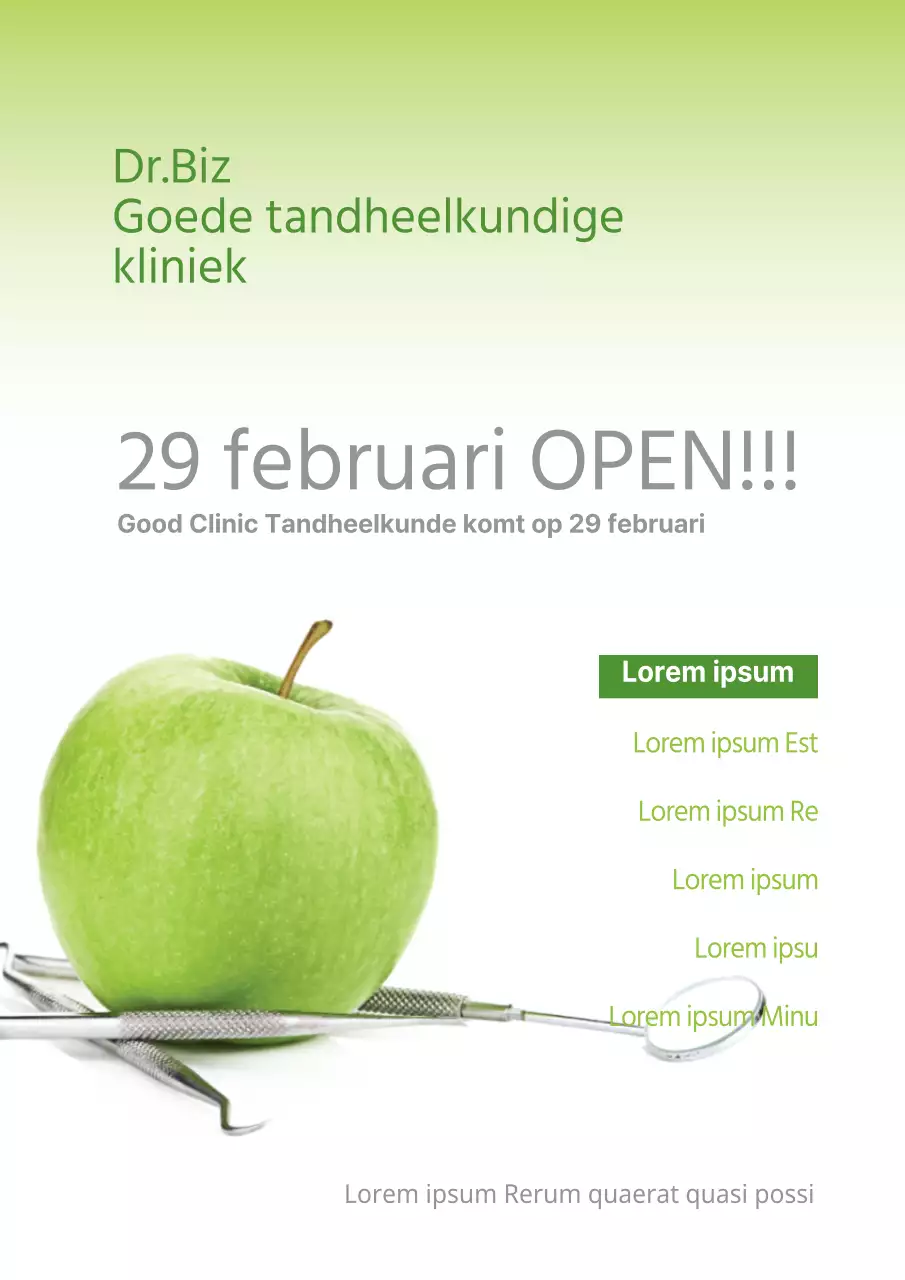 Tandheelkundige specialismen en praktijken met foto's in groen