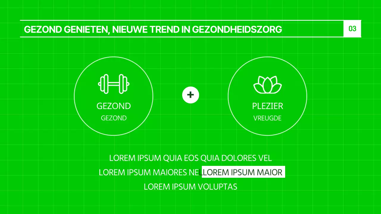 Een moderne sjabloon die de nieuwste trend van 'gezond genieten' en gezond eten in chartreuse en groen laat zien.