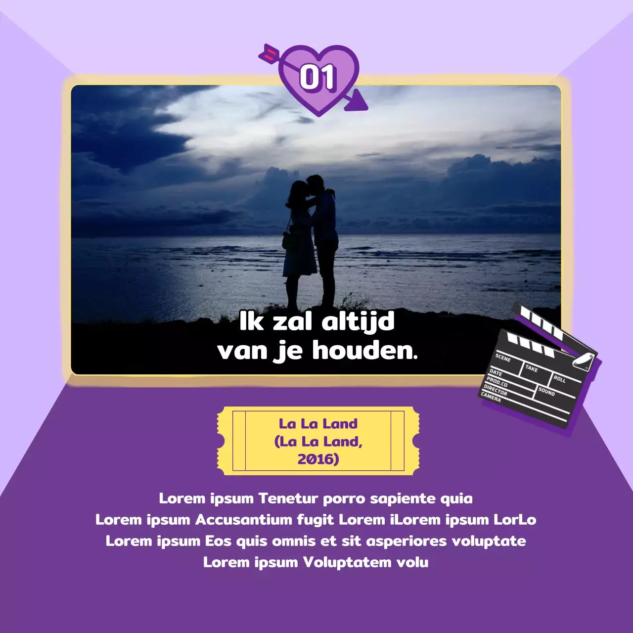 Geïnformeerd door een paars romantisch filmconcept