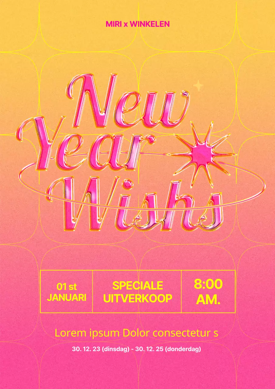 Driedimensionale glazen nieuwjaarsposter in roze en geel