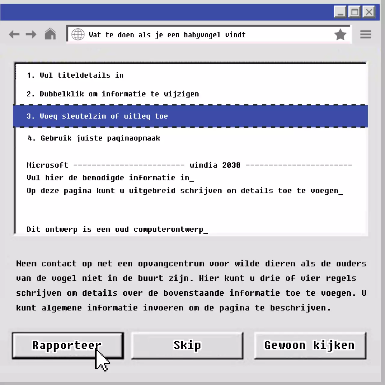 De oude blauw met grijze computer babyvogel CardNews