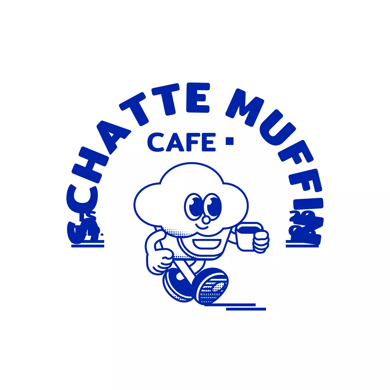 Een eenvoudige, schattige cupcake-illustratie in marineblauw met een embleem-logostijl café