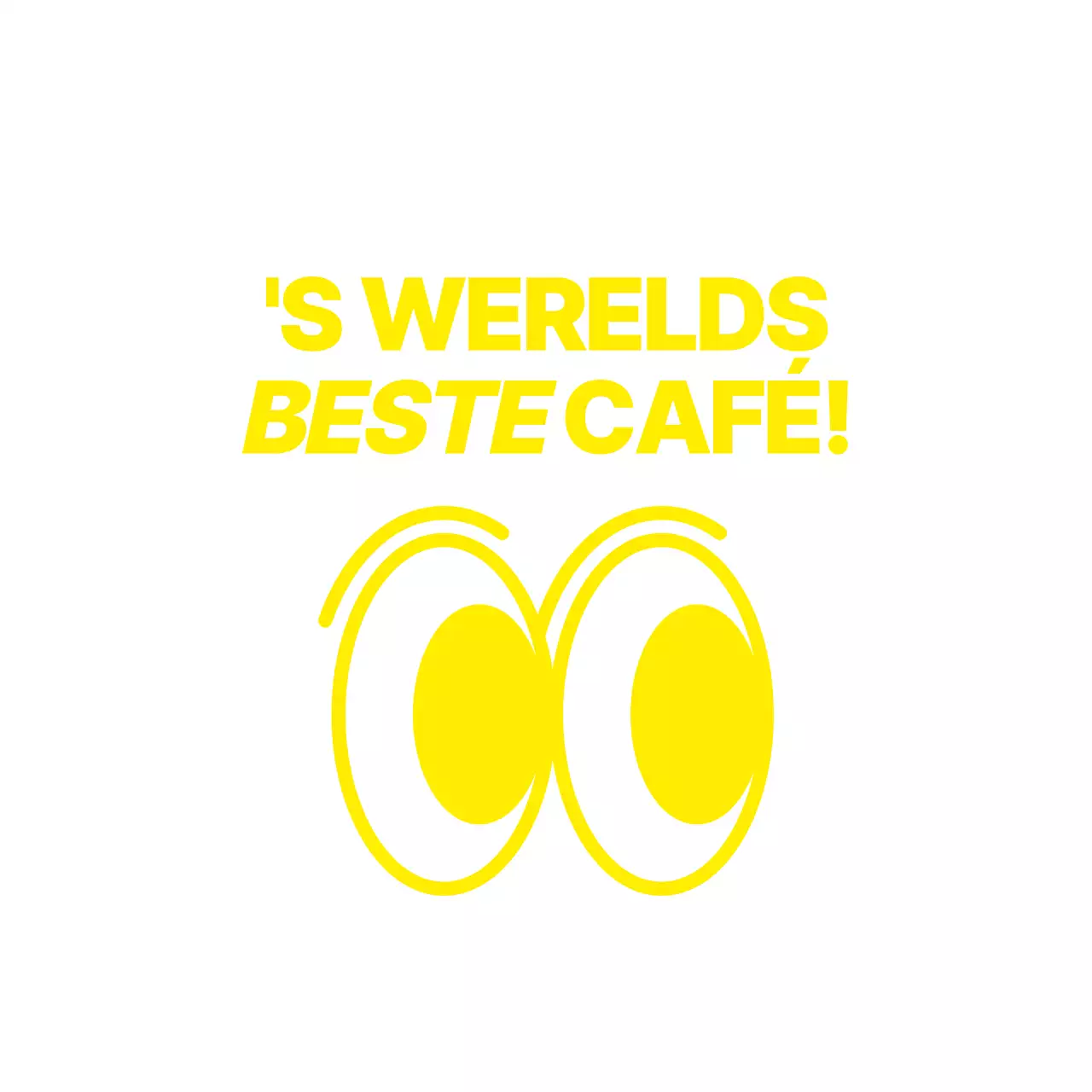 Eenvoudige stuiterende oogillustratie in geel gecombineerd met een tekstzin voor een stijlcafé