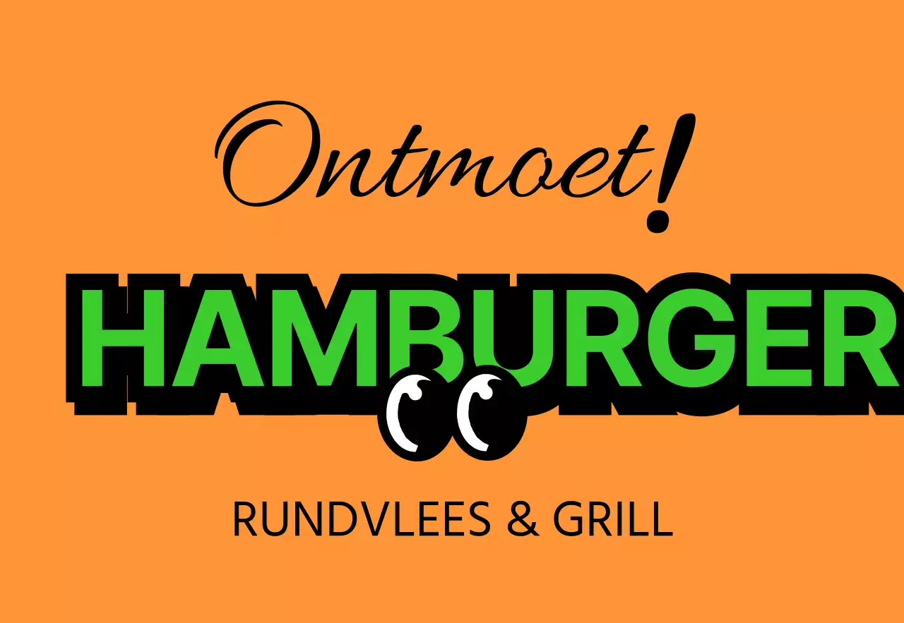 Unieke bewegwijzering in de winkel met kleurrijke, veelkleurige Meal Burger-tekst en schattige hamburgerkarakters