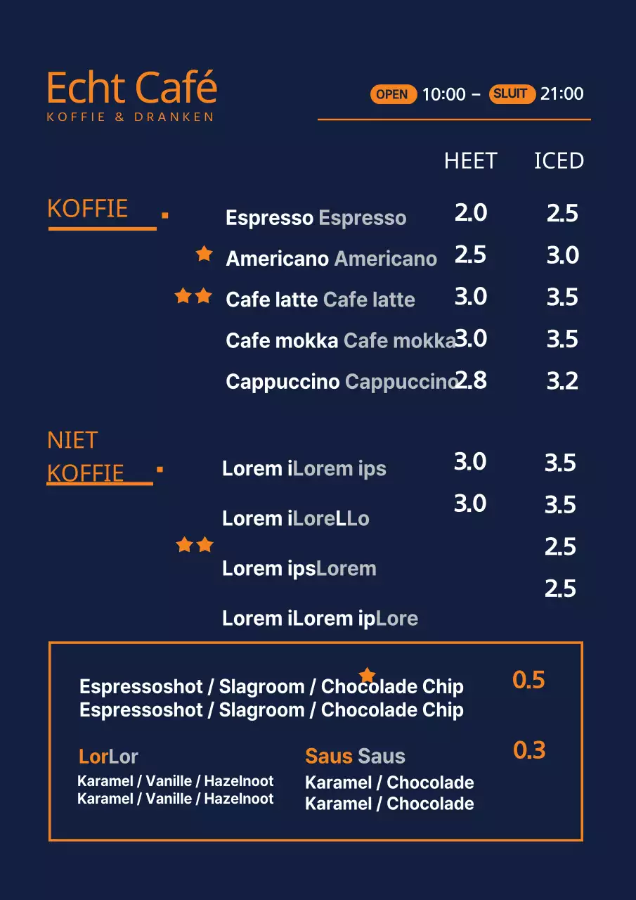 Marineblauw café menubord