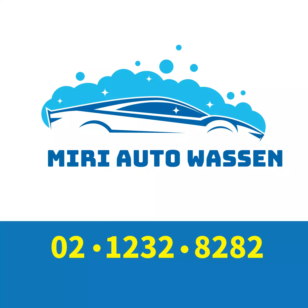 Blauwe illustratie ter promotie van een schone wasstraat in een autocentrum