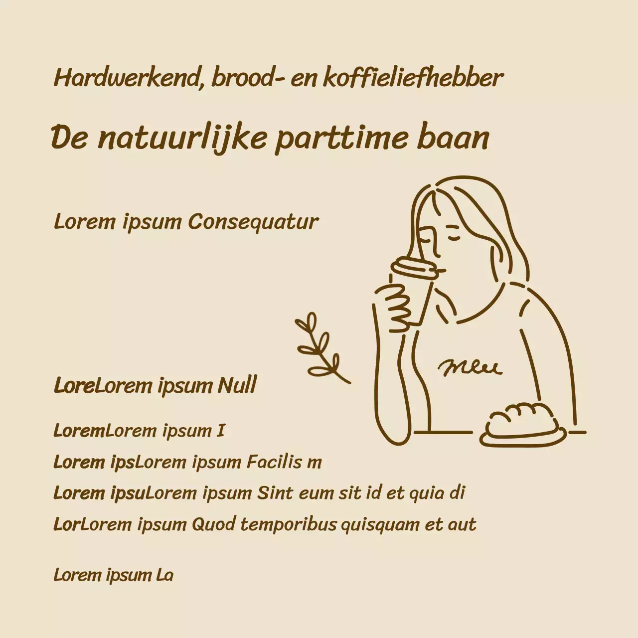Bruine, eenvoudige, geïllustreerde cv voor een parttime baan in een café