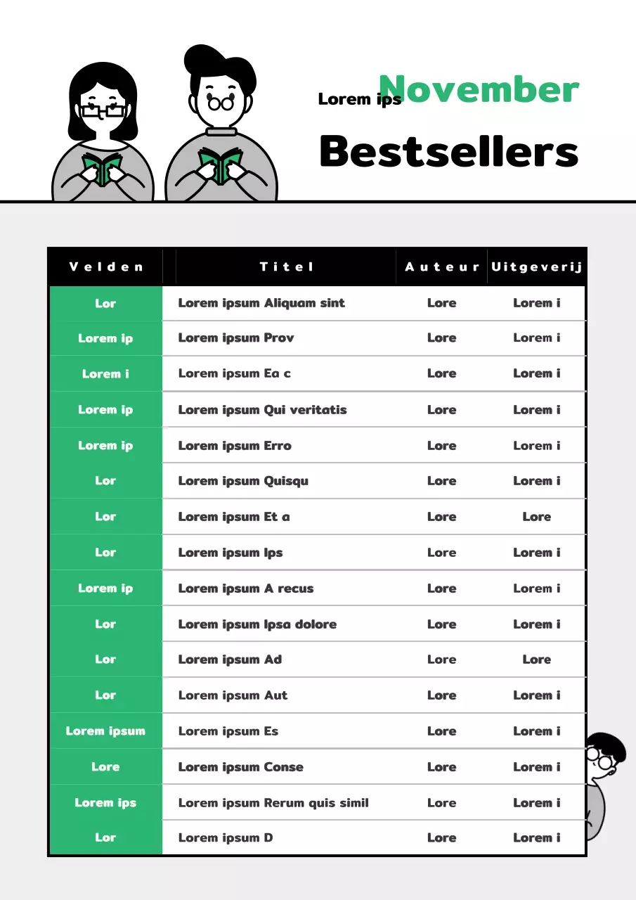 Boekaanbevelingen met een wit en groen leesletterconcept