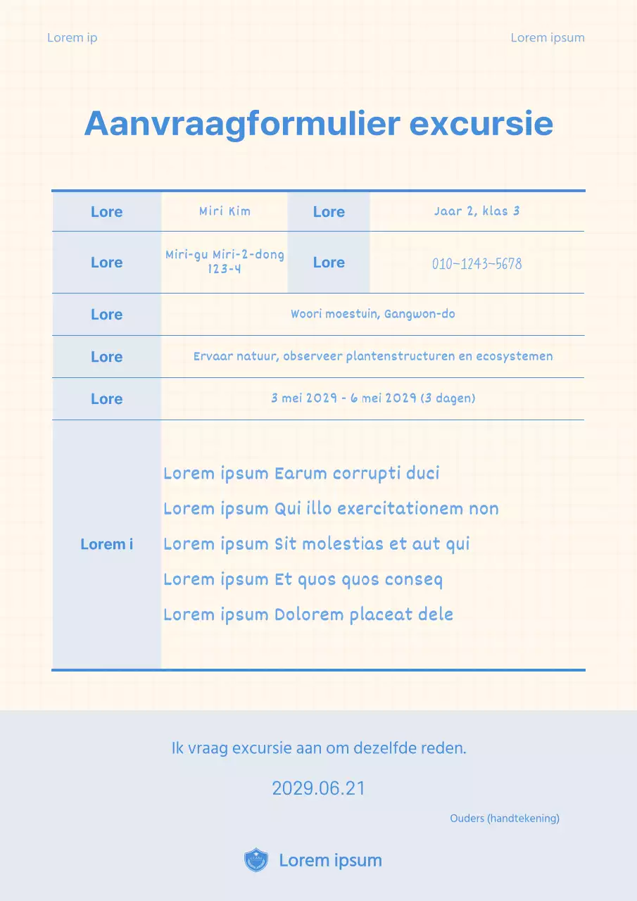 Blauw en geel geruit aanvraagformulier