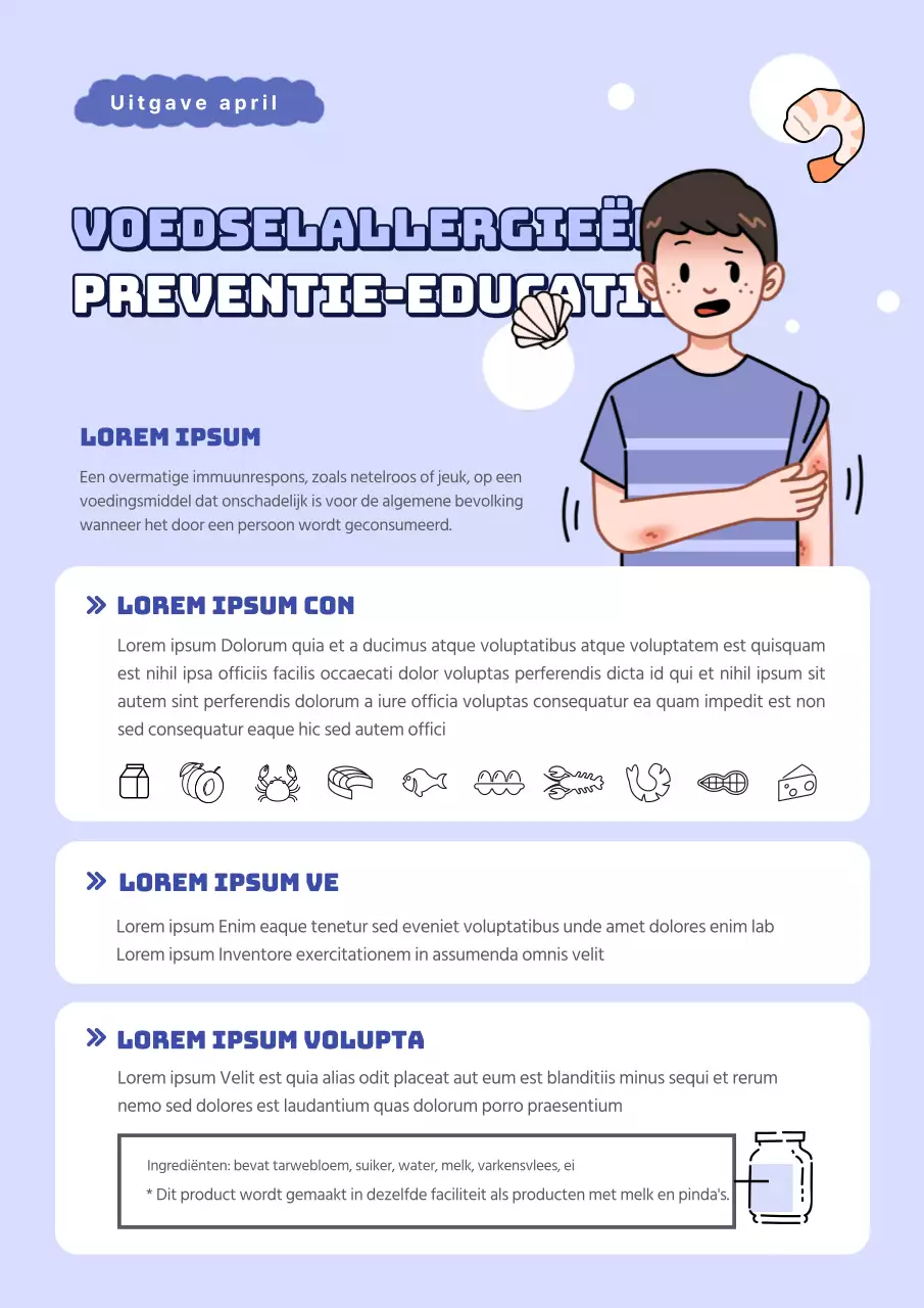 Onderwijs over preventie van voedselallergieën in blauw