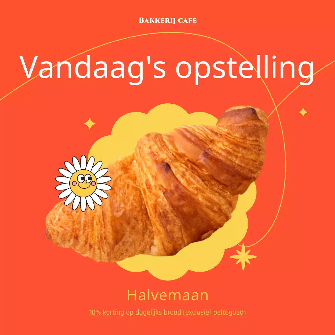 De oranje en gele opstelling van de bakkerij voor vandaag
