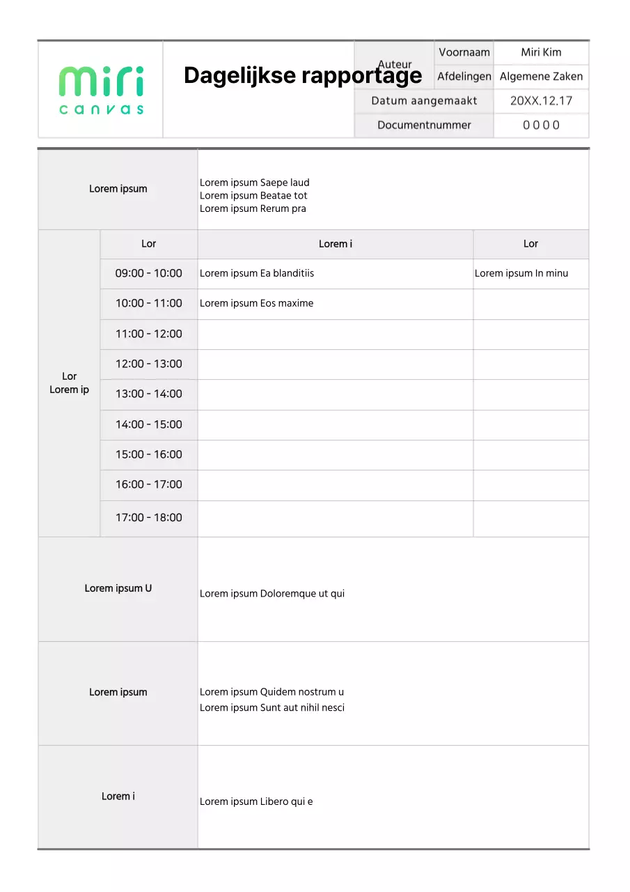 Basisopmaak dagelijkse rapportage