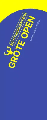 Sportschool open promotiebanner met blauwe achtergrond