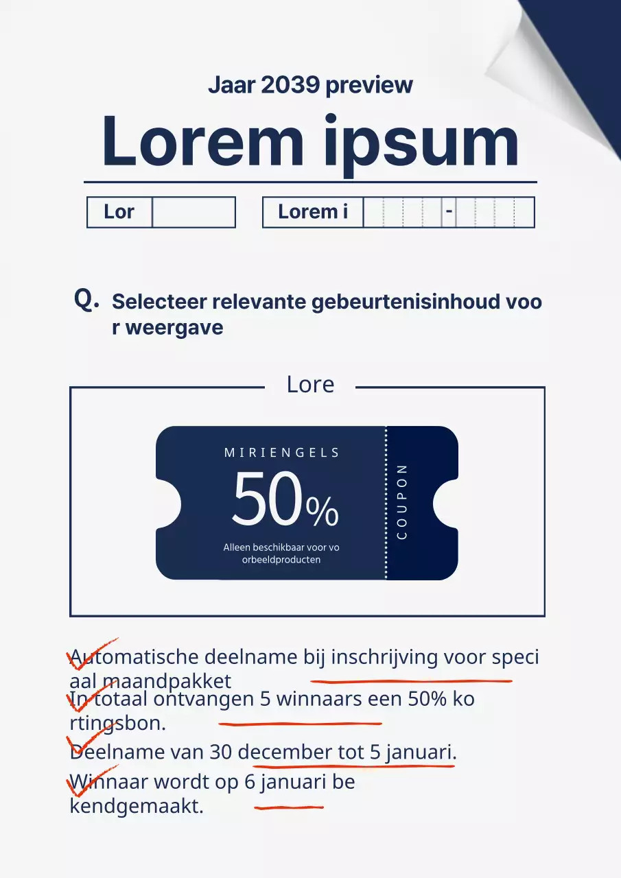 Kortingsevenement met marineblauw examenpapier als thema