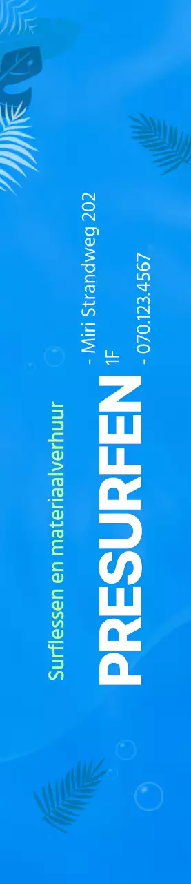 Eenvoudige oceaanillustratie in blauw en chartreuse voor informatie en promotie over surfen