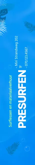 Eenvoudige oceaanillustratie in blauw en chartreuse voor informatie en promotie over surfen