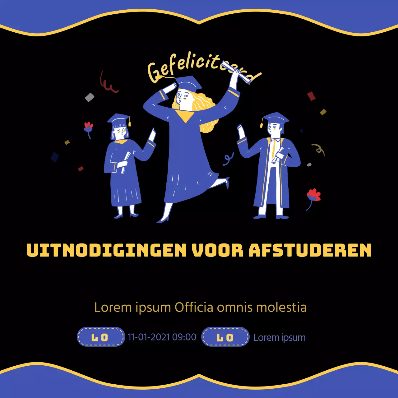 Blauw en geel uitnodigingsthema