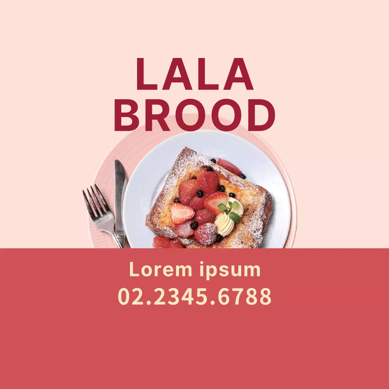 Keurig promotielabel voor brunchbezorging met rode fotoaccenten