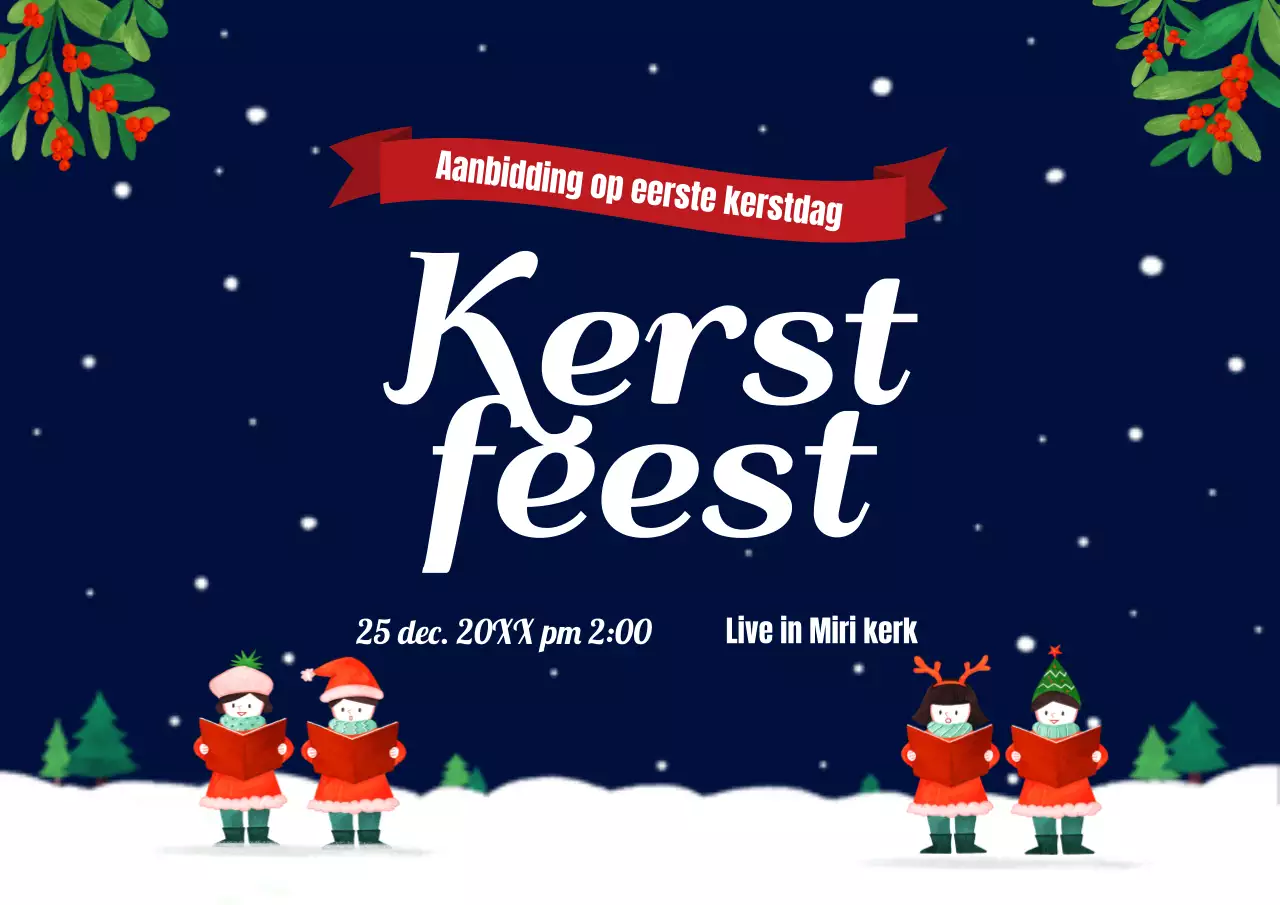 Marineblauwe Nachthemel Kerstfeest Horizontale Poster