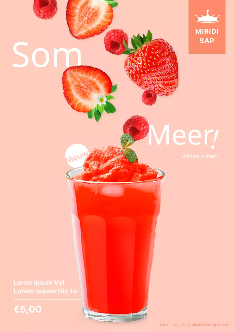 Roze verfrissende aardbei framboos modderige zomerdrank poster voor cafe