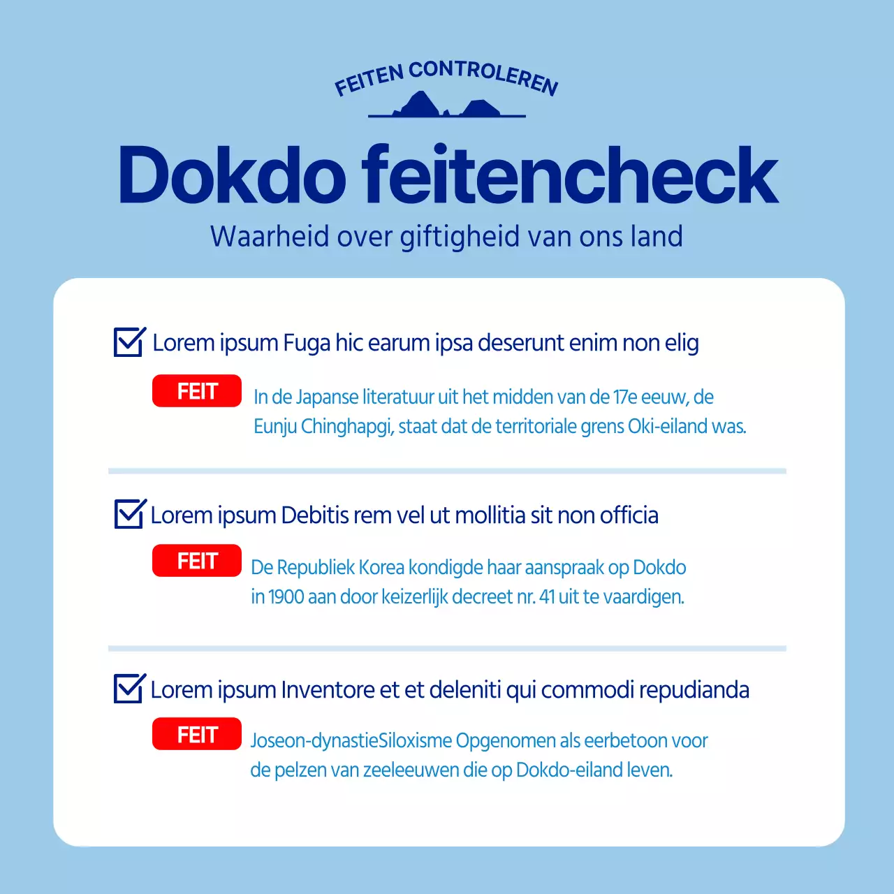 Het lichtblauwe en marineblauwe Dokdo University Outreach Team