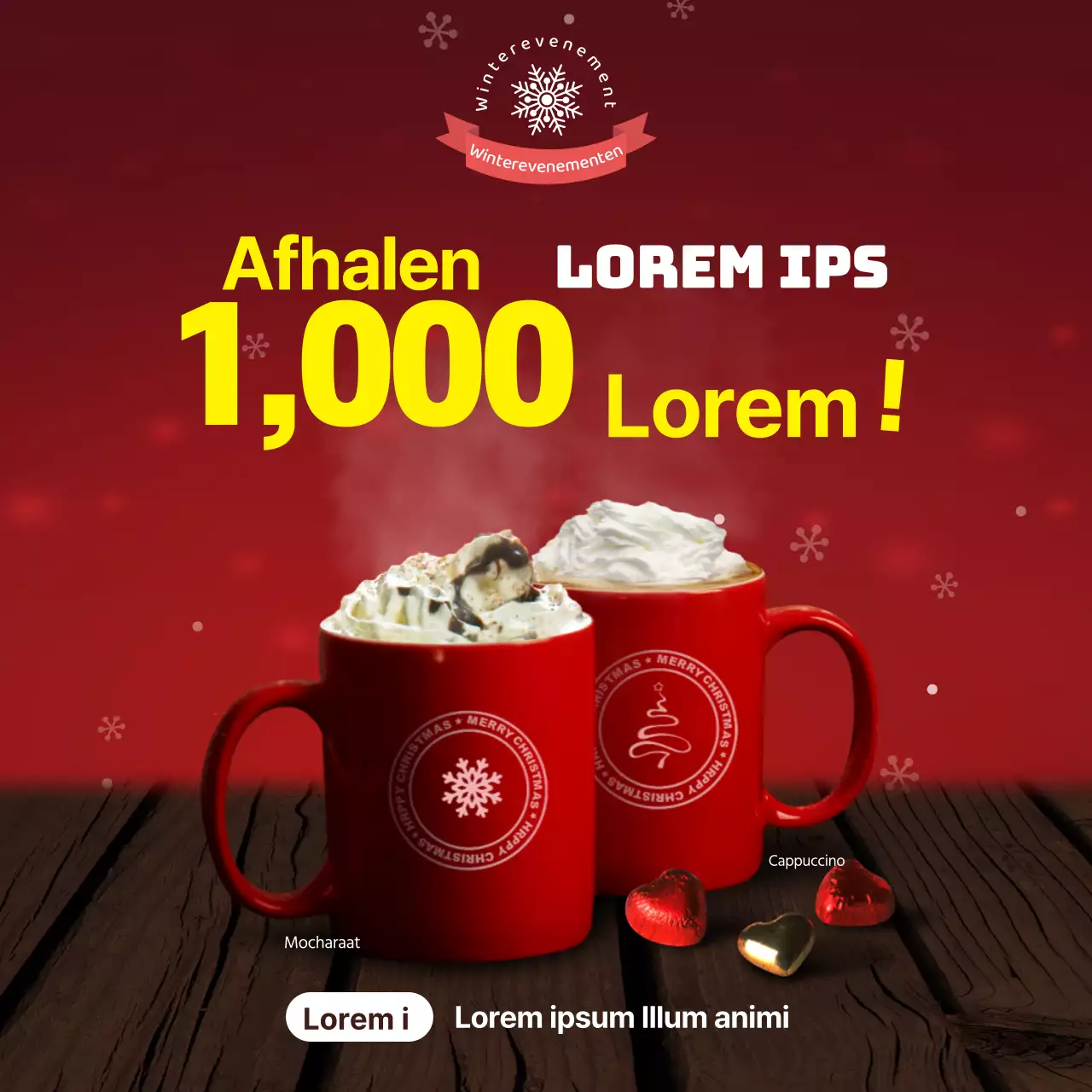 Promoot het menu van je kerstkoffiecafé met een rode foto