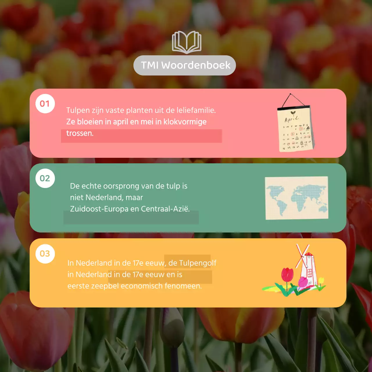 Tulp bloem taal TMI met roze geïllustreerde beelden