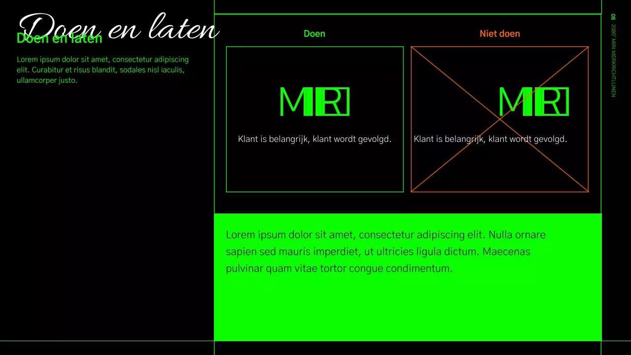 Huisstijlrichtlijnen in een limegroen en zwart rasterformaat