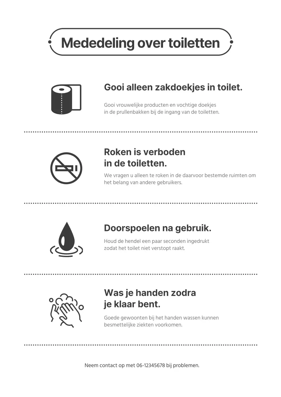 Een eenvoudig, zakelijk sjabloon voor toiletinstructies