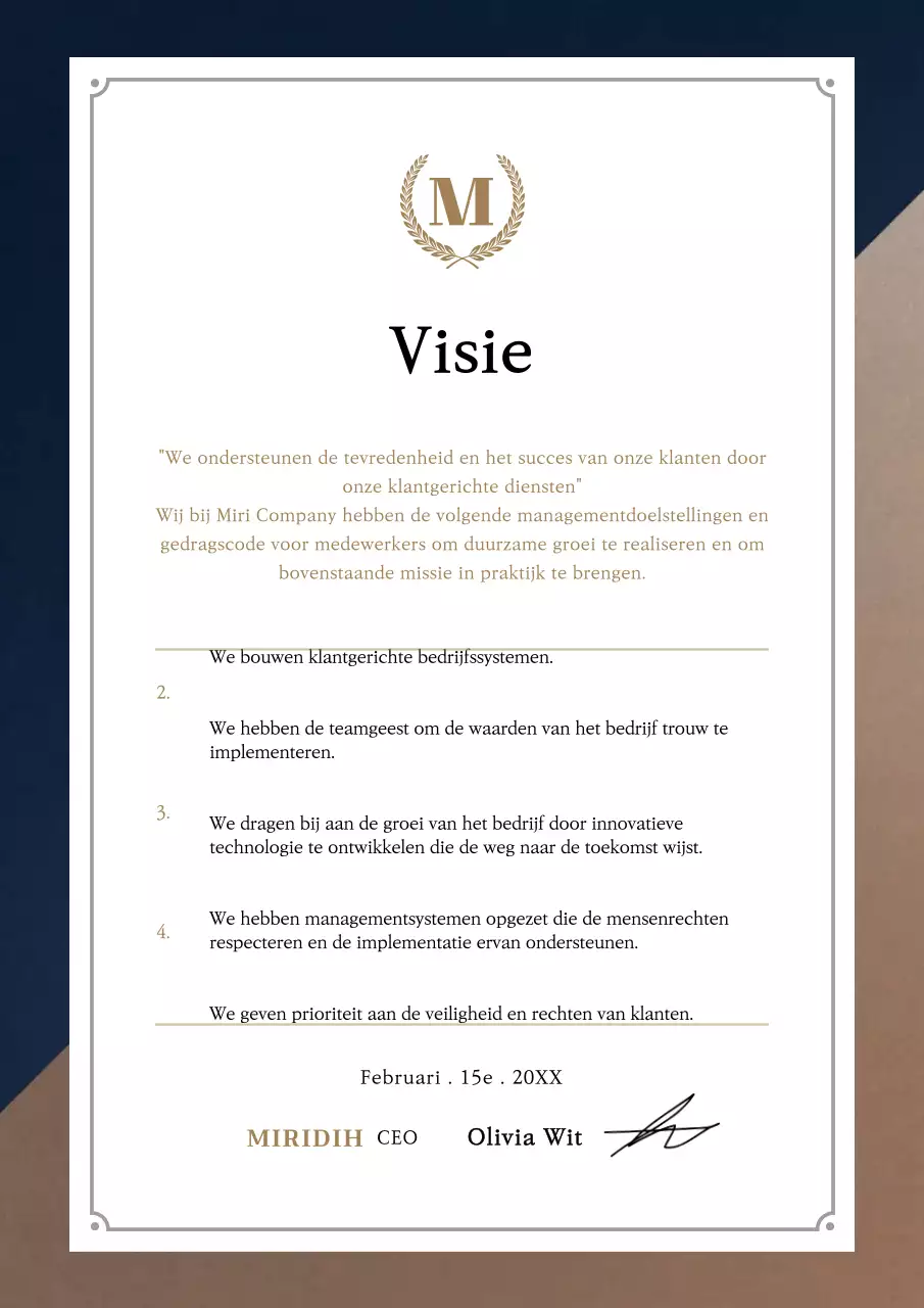 Het documenteren van een visieverklaring voor een high-end bedrijf