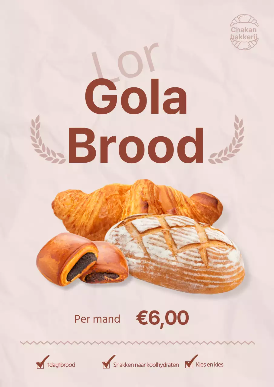 Vintage geïnspireerde bakkerijposter met een verfrommeld papieren uiterlijk