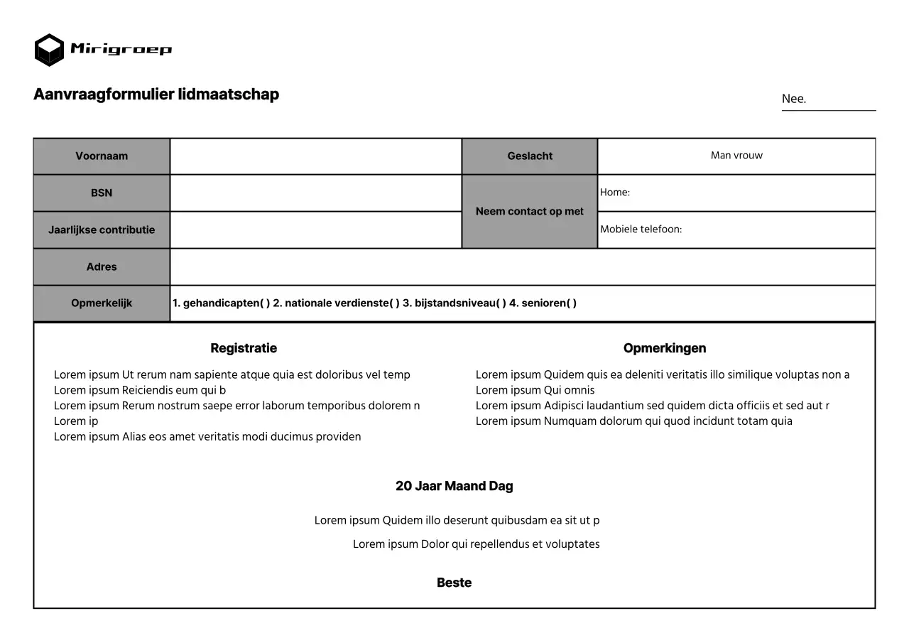 Aanvraagformulier lidmaatschap schone-stijl-businessonderneming