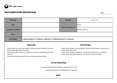 Aanvraagformulier lidmaatschap schone-stijl-businessonderneming