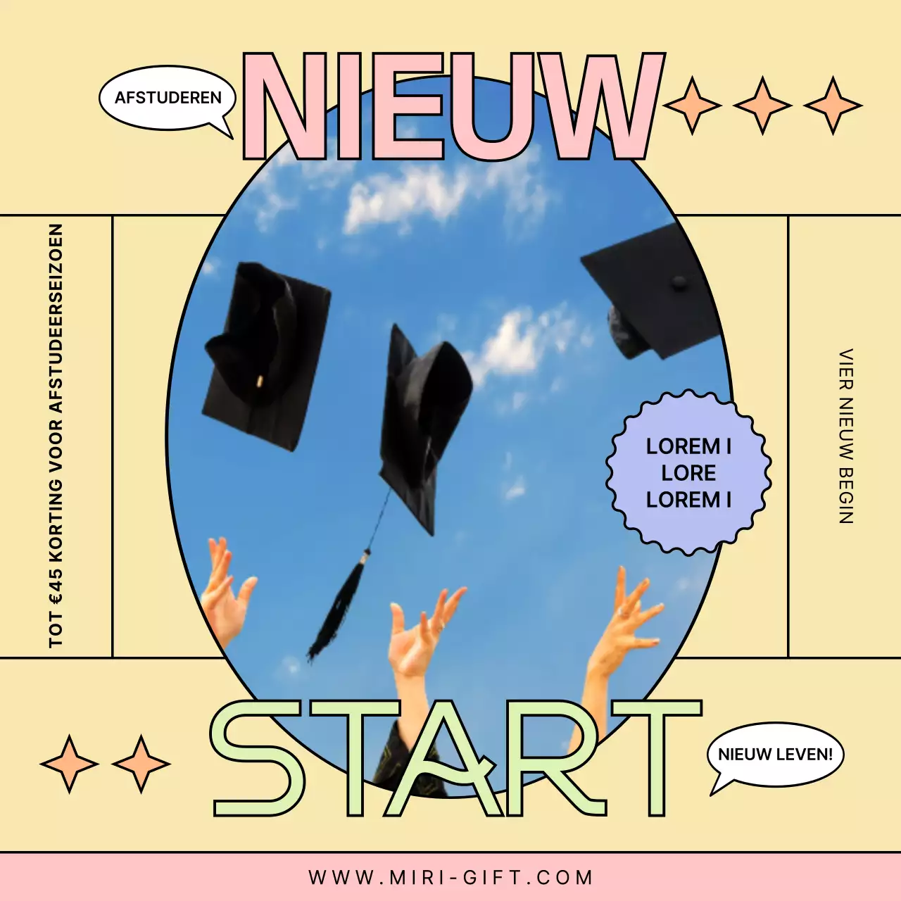 Afstudeer korting in geel en roze