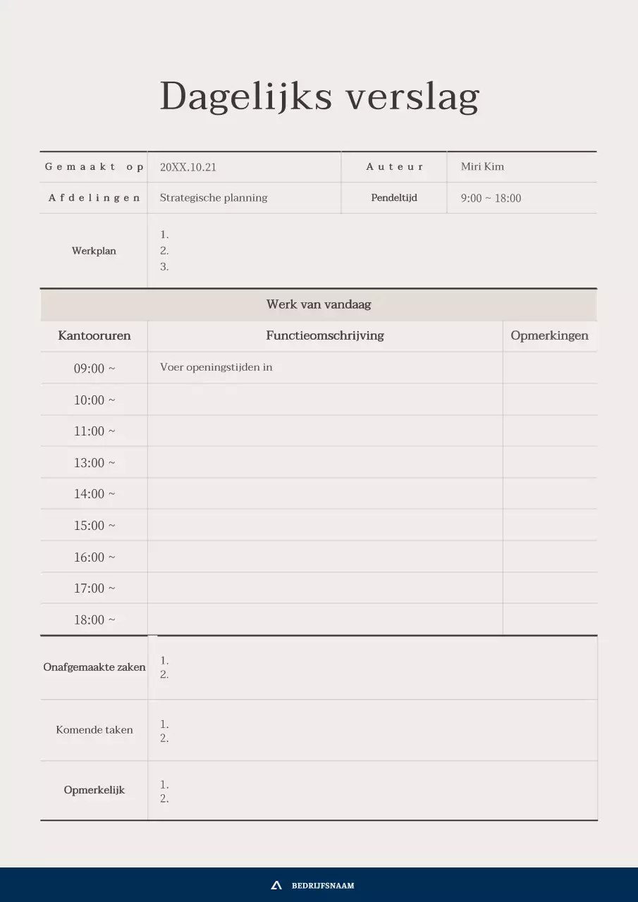 Een keurig dagrapport in bruin en marineblauw