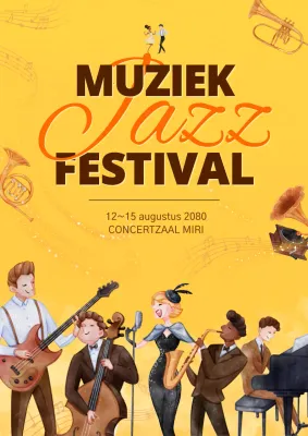 Jazzmuziekfestival met gele achtergrond