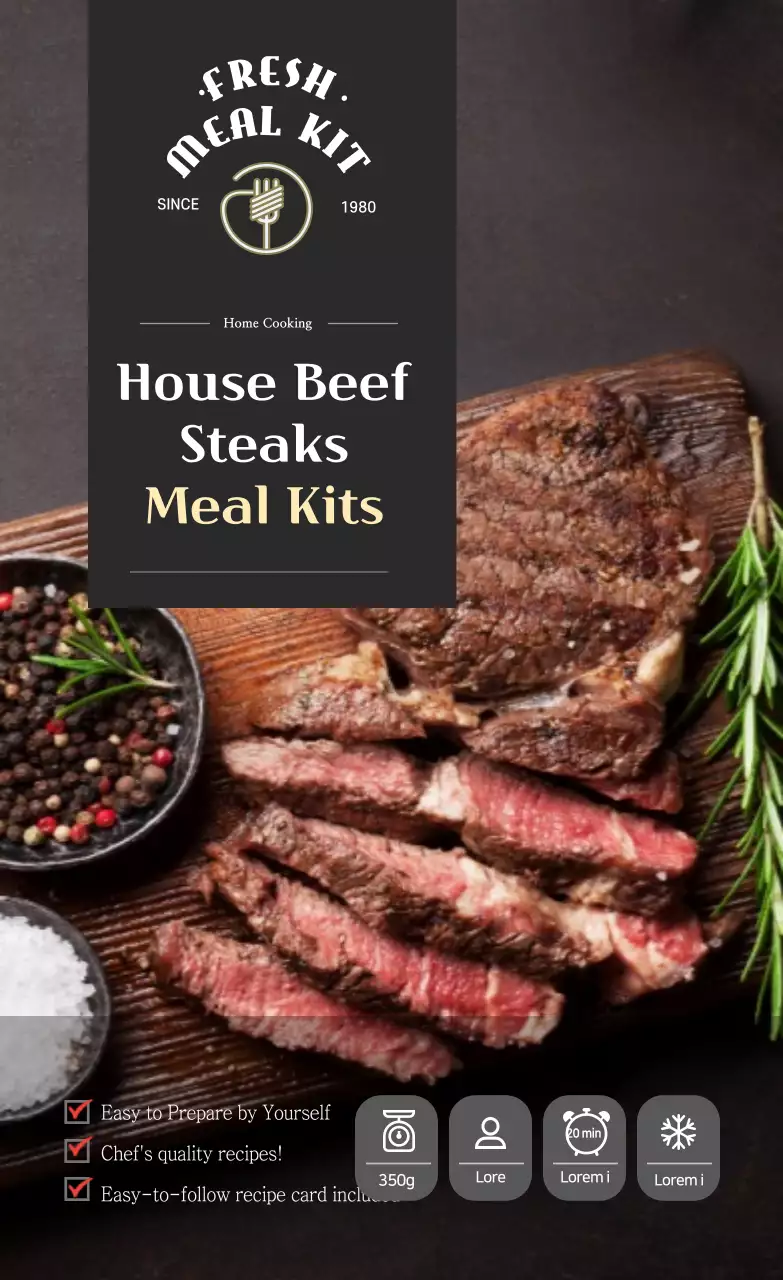 Stiker Kit Makanan Steak Restoran Mewah Hitam