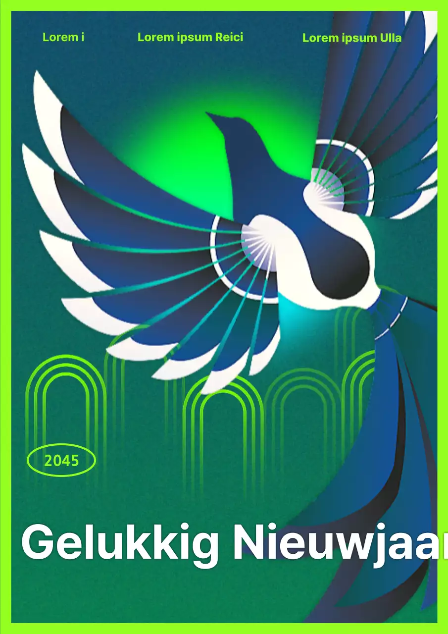 Nieuwjaarsposter met een verlopen effect van chartreuse en lichtblauw