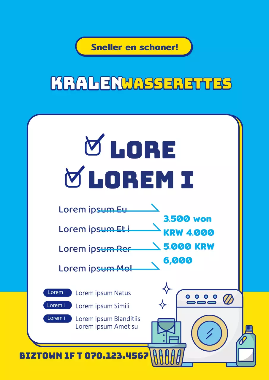 Blauwe en gele lettersHighlighted illustratiePromoot een schone stomerij